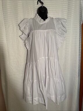 Pinch White Ruffled Flutter Sleeve Tiered Dress